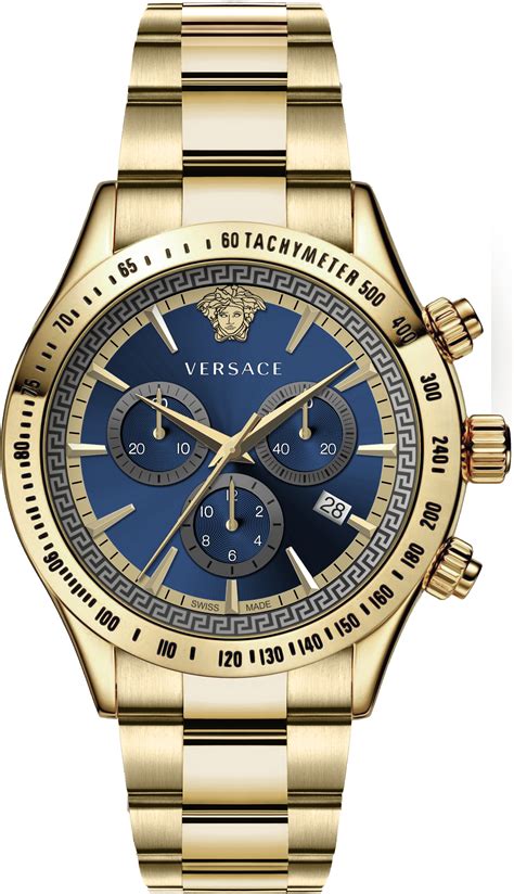 versace vev700619|Versace Classic Chronograph Quartz Blue Dial Gold Steel Strap .